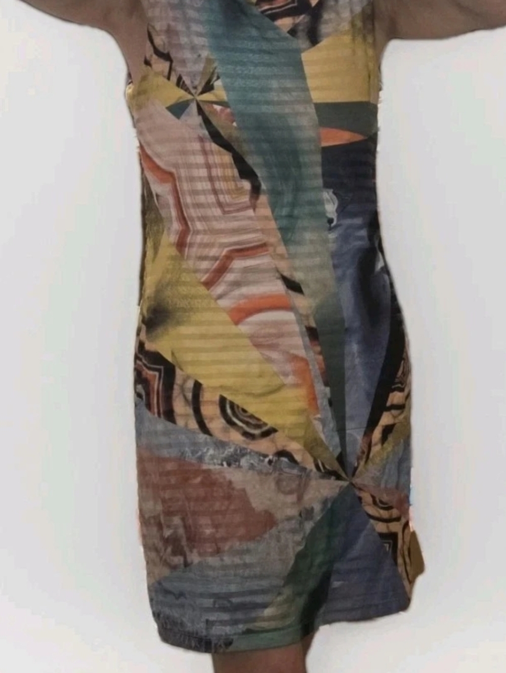 Desigual Multicolor Abstract Art Pleated Geometric Mini Dress Sleeveless Size S - Picture 4 of 8